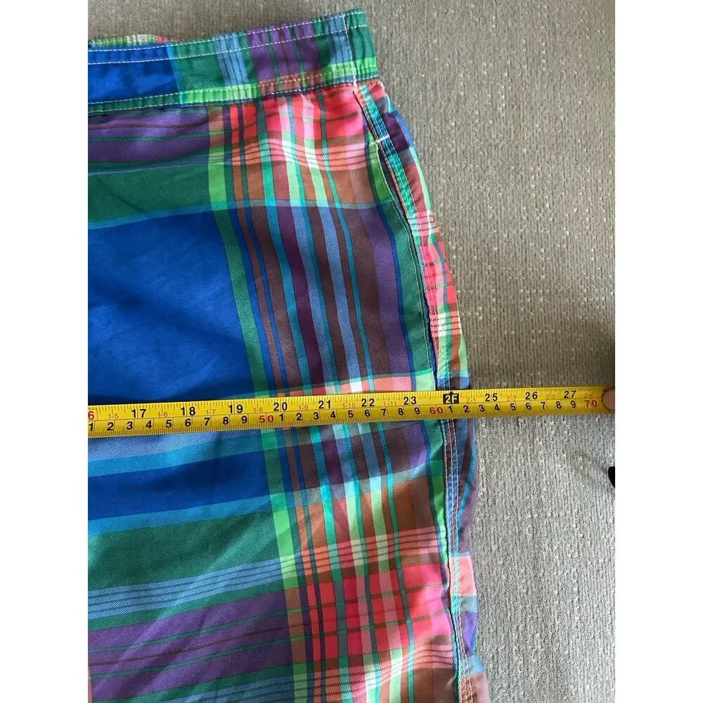 Mens Chaps Plaid Swimsuit Swim Trunks Blue Green Blue Lined With Pockets XL